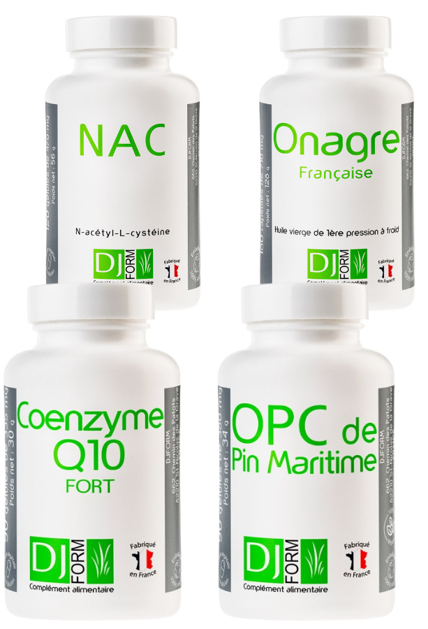 Coenzyme Q10 + OPC de Pin Maritime + NAC + Onagre - Pack beauté et jeunesse de la peau Djform